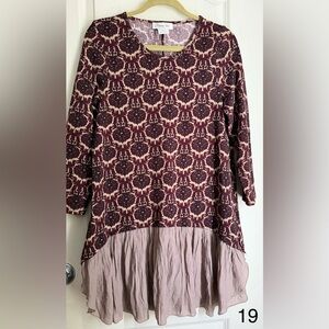 Paisley vine  Patterned Long Sleeve minidress Top tunic M Lagenlook boho western